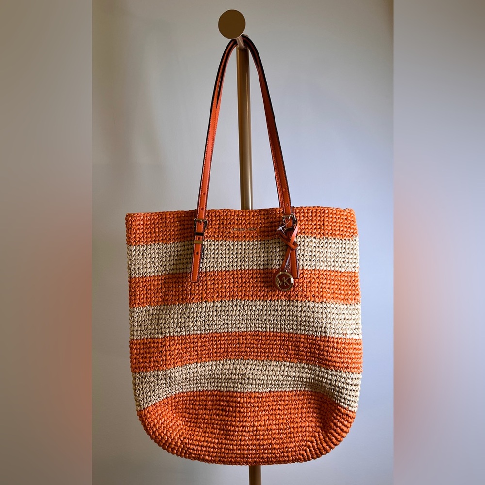 New MICHAEL Michael Kors Orange & Cream Striped Hand-Crocheted Bag